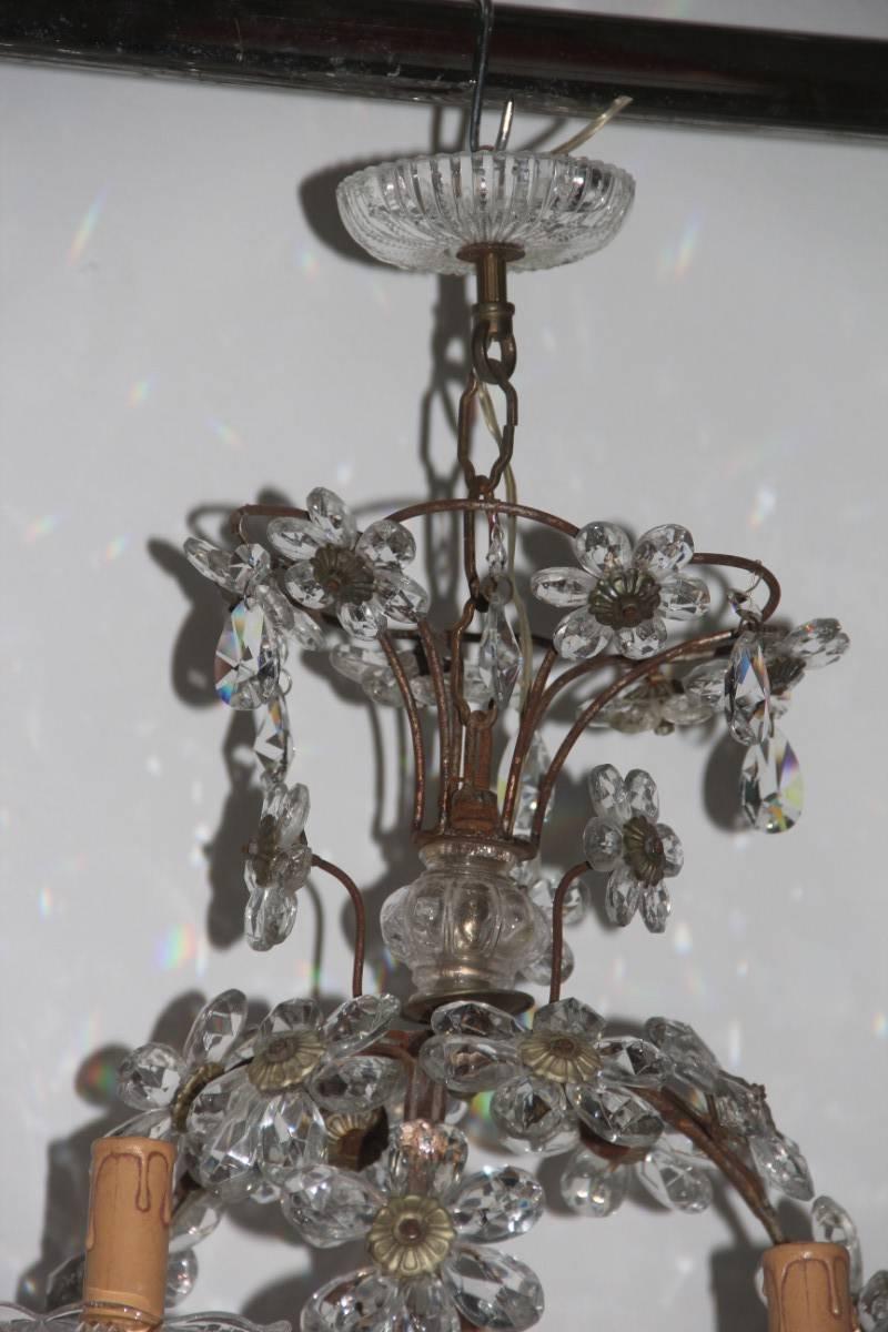 Italian Round Lantern Chandeliers French 1950s Mid-Century Crystal Maison Jansen Style For Sale