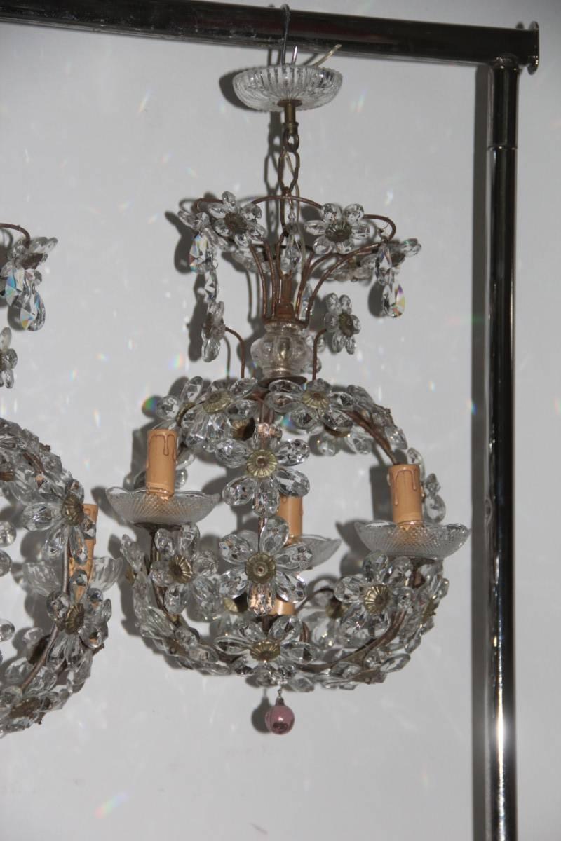 Lampadari a lanterna rotondi stile francese anni '50 metà secolo in cristallo Maison Jansen In condizioni buone in vendita a Palermo, Sicily