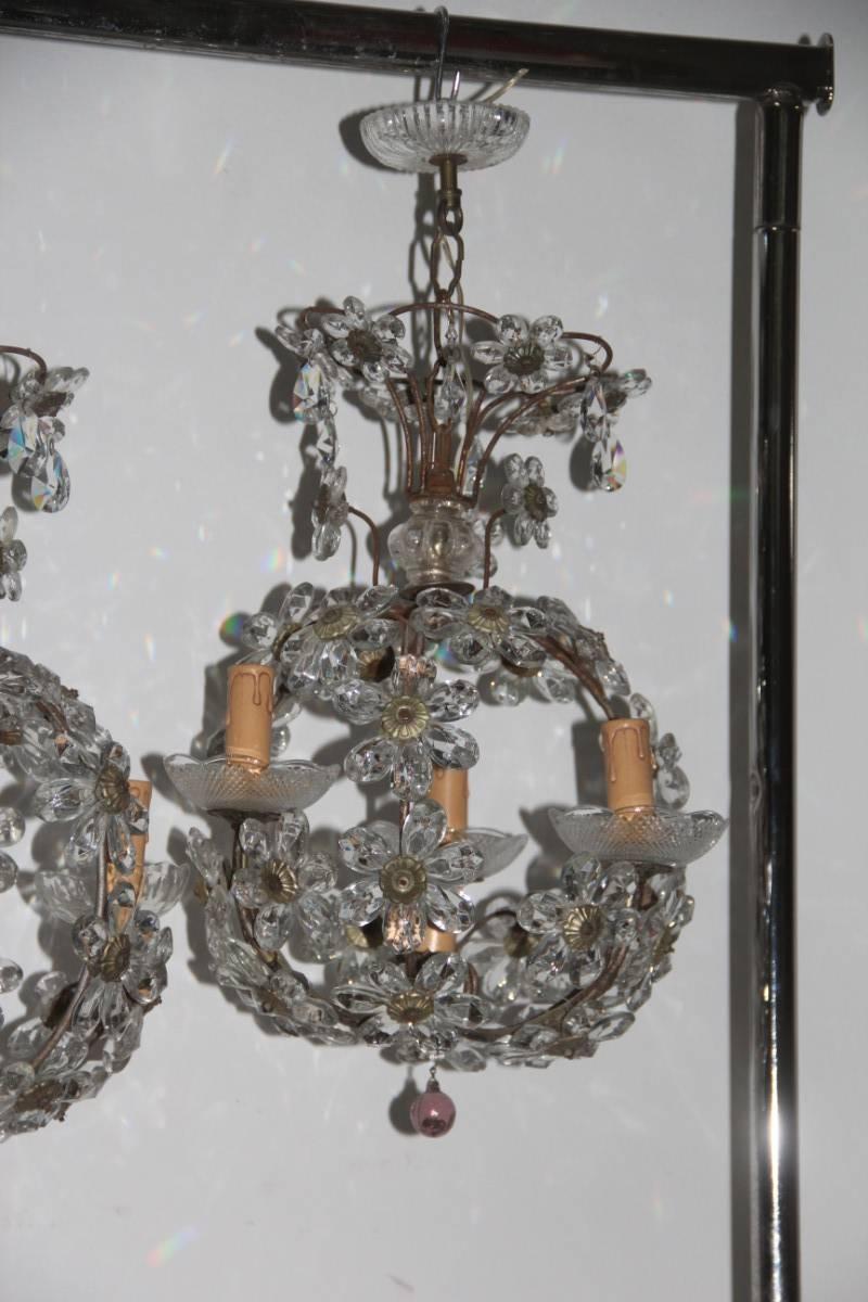 Round Lantern Chandeliers French 1950s Mid-Century Crystal Maison Jansen Style In Good Condition For Sale In Palermo, Sicily