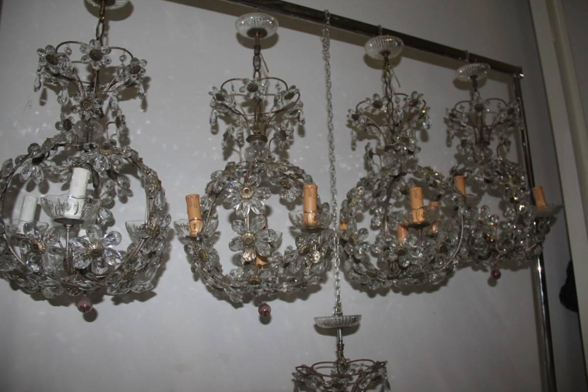 Milieu du XXe siècle Lampes à lanterne rondes françaises en cristal de style Maison Jansen des années 1950 en vente