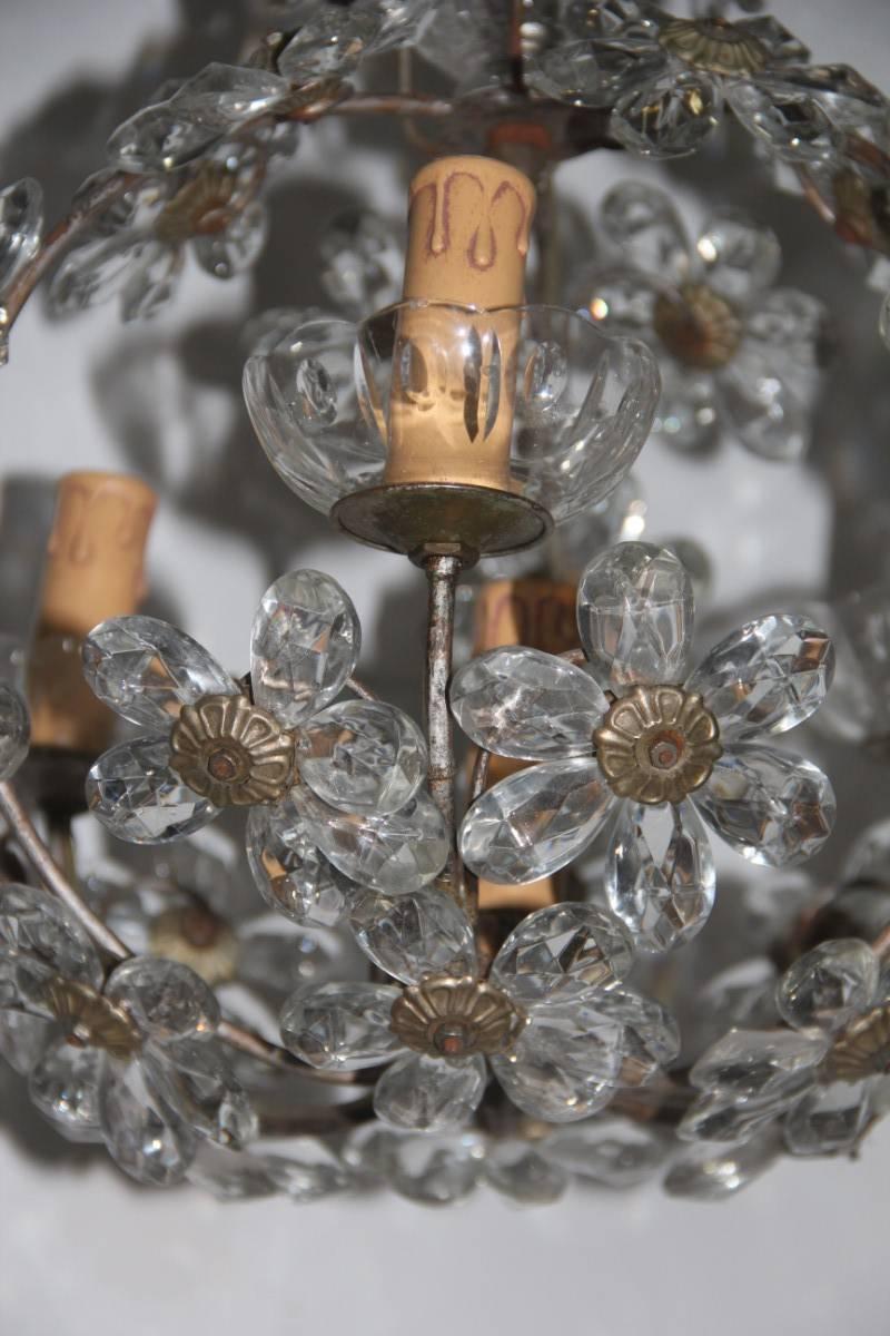 Round Lantern Chandeliers French 1950s Mid-Century Crystal Maison Jansen Style For Sale 1