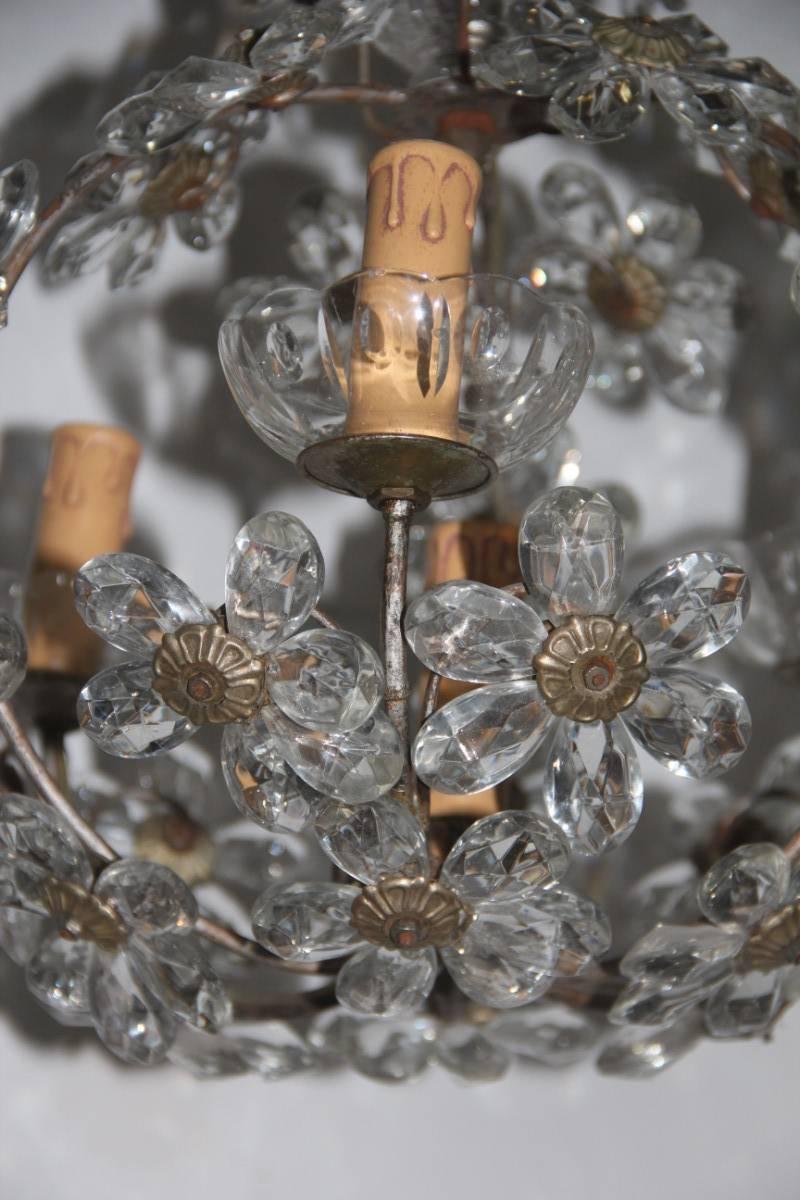 Lampadari a lanterna rotondi stile francese anni '50 metà secolo in cristallo Maison Jansen in vendita 1