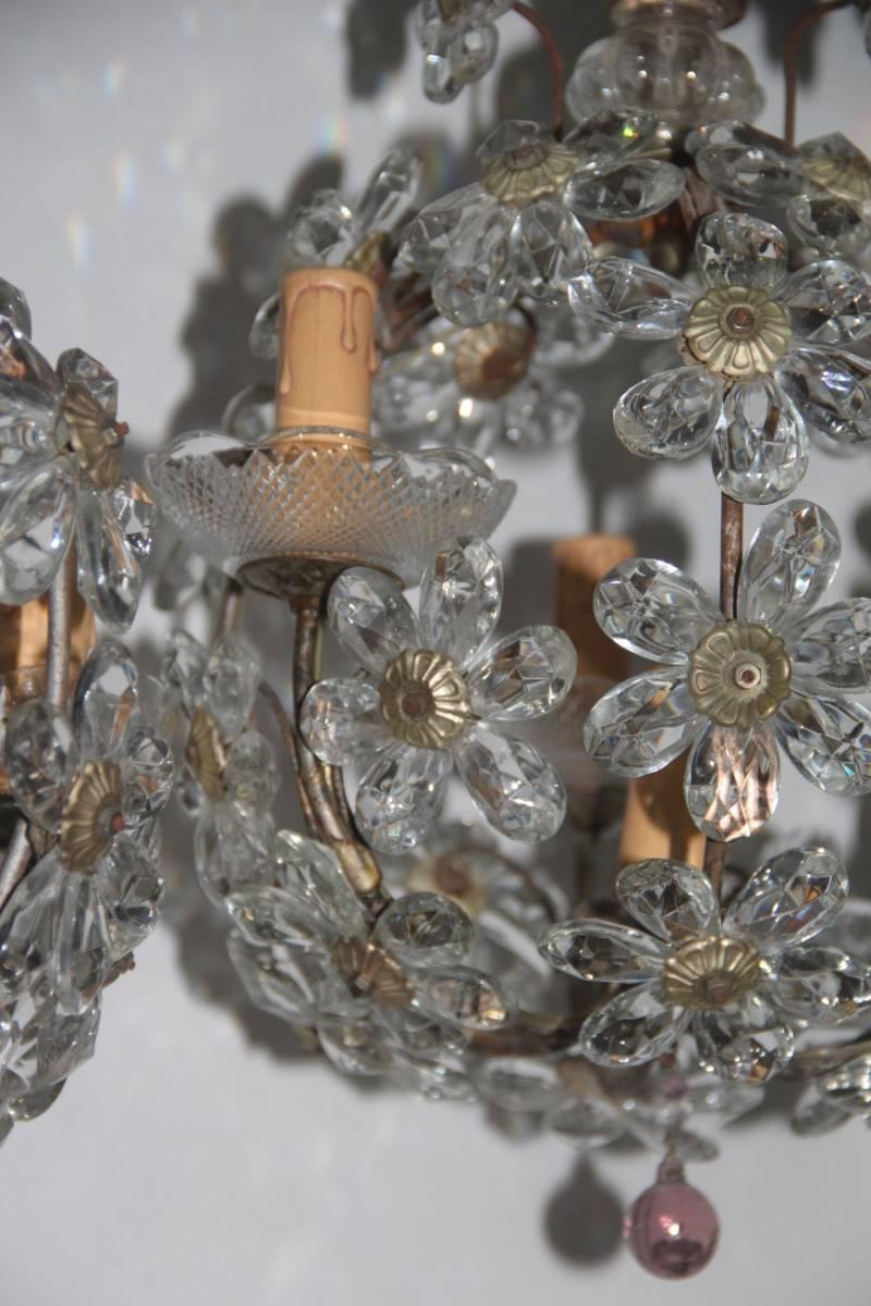 Round Lantern Chandeliers French 1950s Mid-Century Crystal Maison Jansen Style For Sale 2