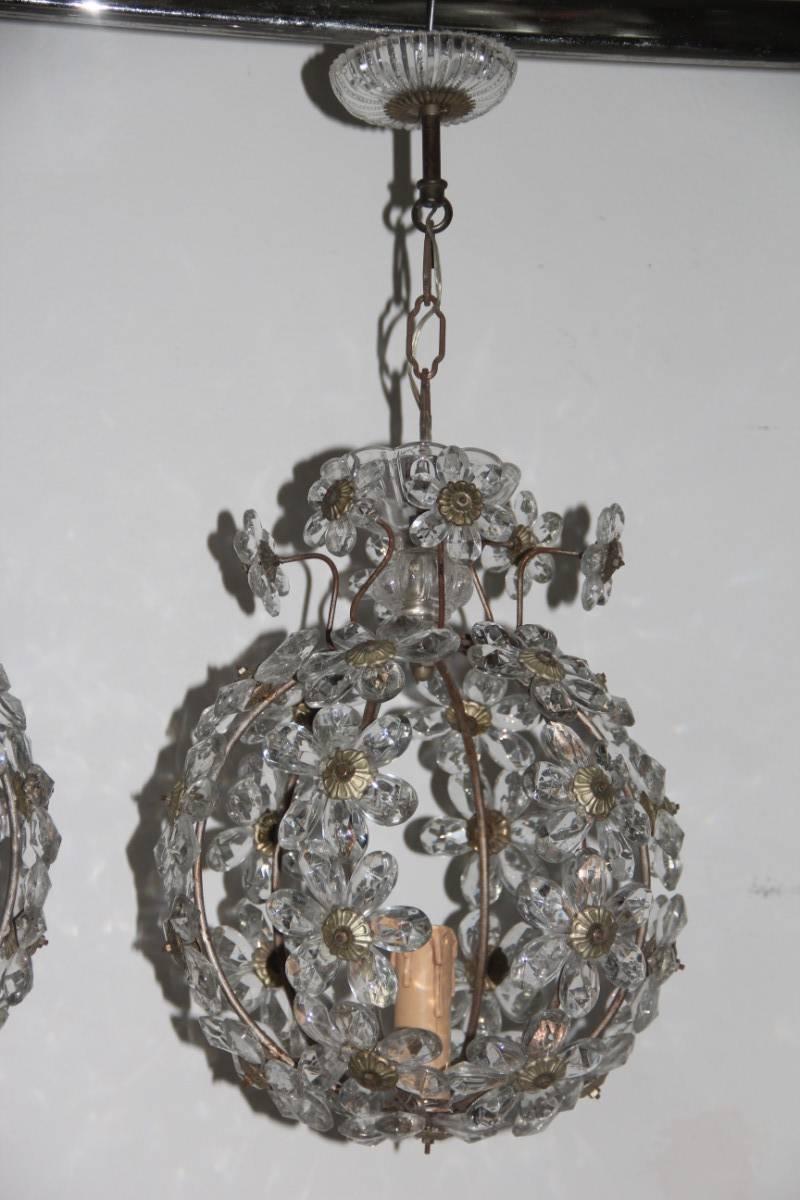 Round Lantern Chandeliers French 1950s Mid-Century Crystal Maison Jansen Style In Good Condition For Sale In Palermo, Sicily