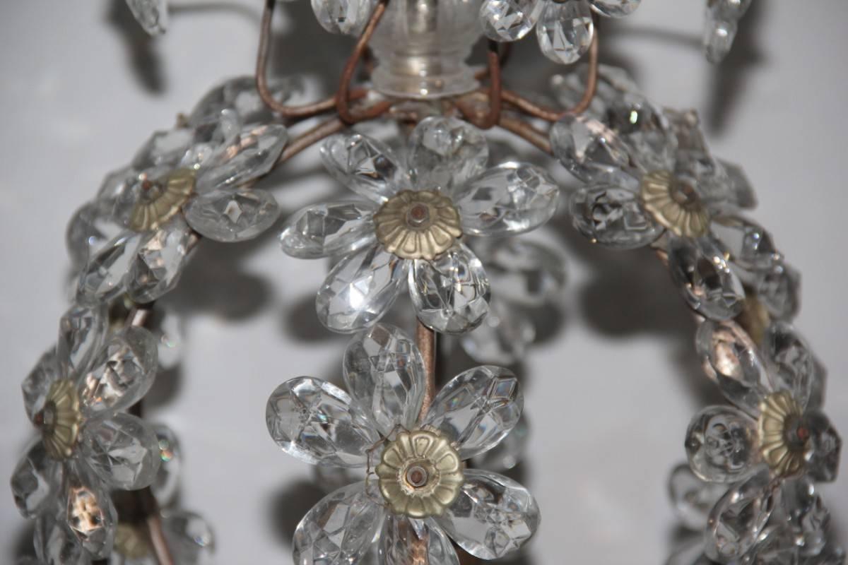 Mid-20th Century Round Lantern Chandeliers French 1950s Mid-Century Crystal Maison Jansen Style For Sale