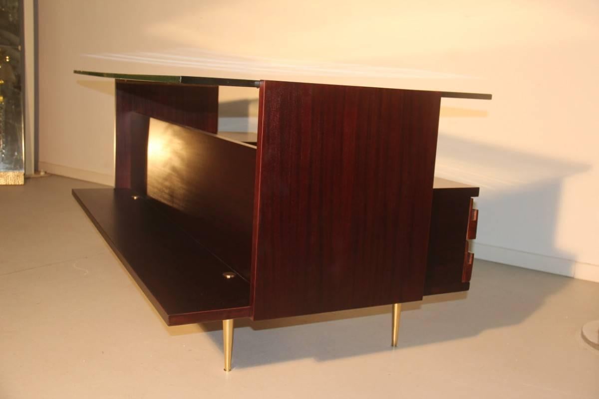 Desks Mid-Century Modern Brass Mahogany Laminate 1950 Italian Design  1