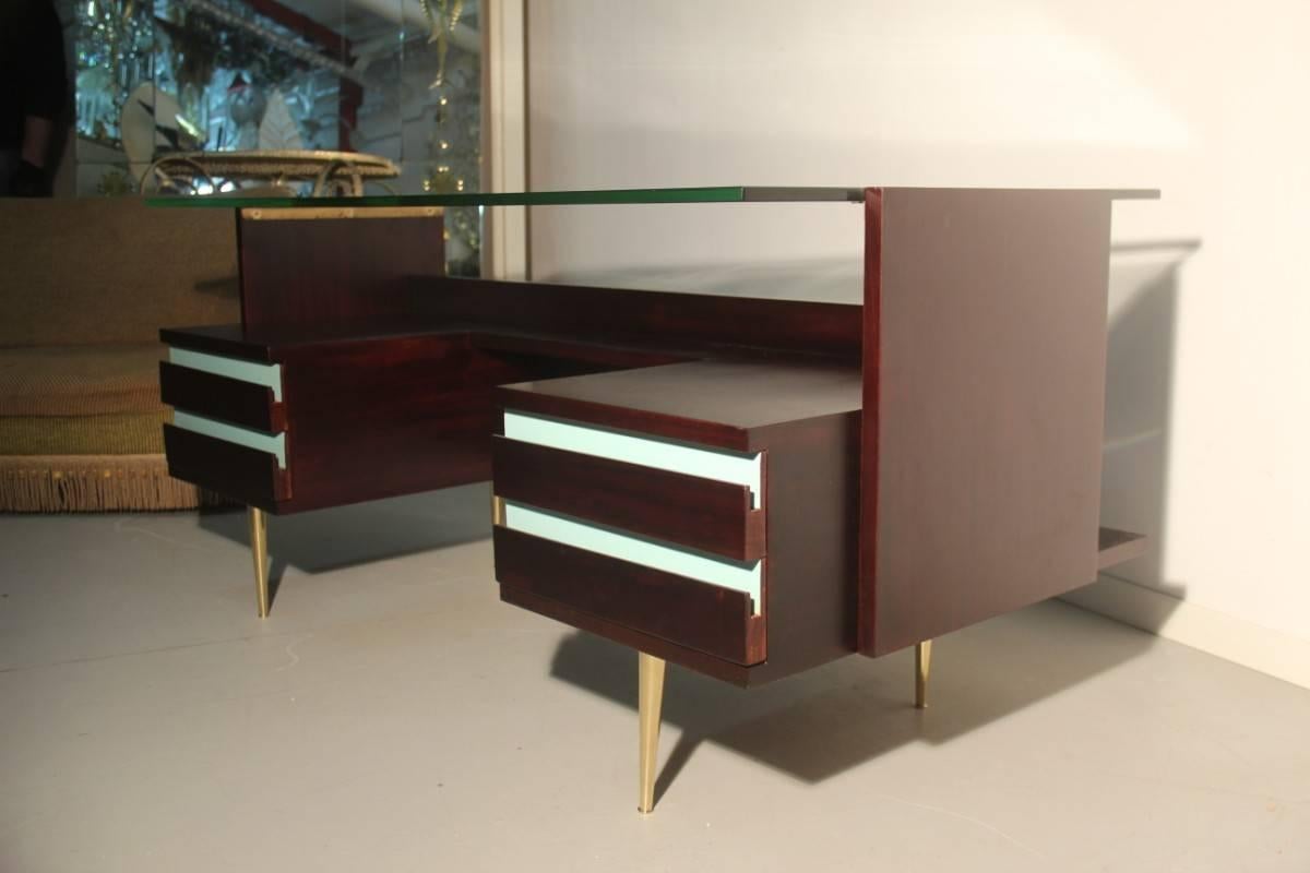 Desks Mid-Century Modern Brass Mahogany Laminate 1950 Italian Design  5