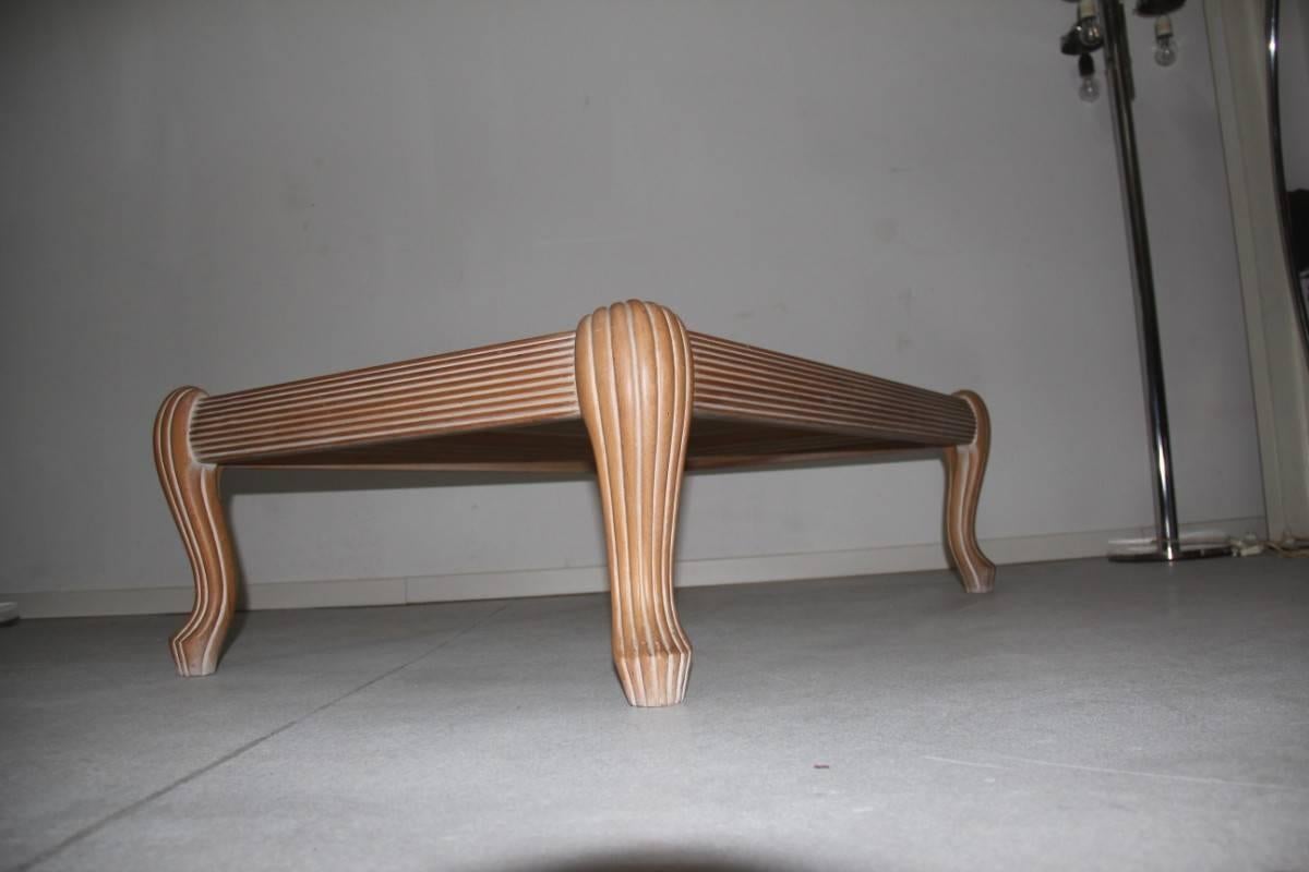 Glass Wooden Coffee Table in Carved and Lacquered 1970s Italian Design Vivai Del Sud For Sale