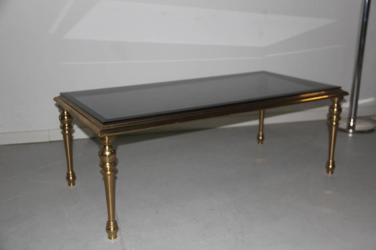 Italian Brass and Crystal Table Attributed to Maison Jansen, Paris, 1970s For Sale