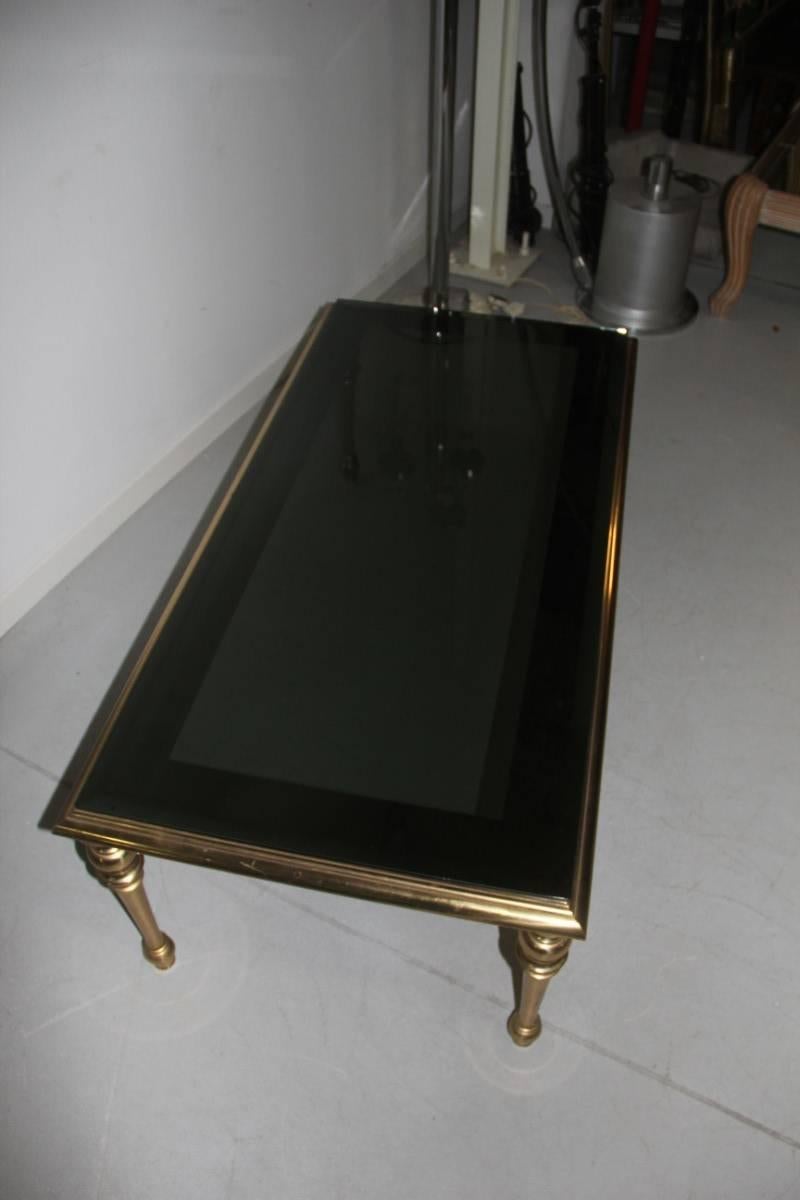 Late 20th Century Brass and Crystal Table Attributed to Maison Jansen, Paris, 1970s For Sale