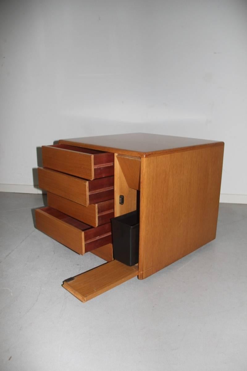 Italian Cube Minimal Drawer in Wood Tecno Eugenio Gerli Design, 1960