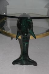 Italian Dolphins Coffee Table 1970, Wood Lacquered Green , brass , Glass Round