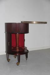 Bar Trolley Swivel  Italian Design, 1960 Mahogany Woos Round Brass Midcentury