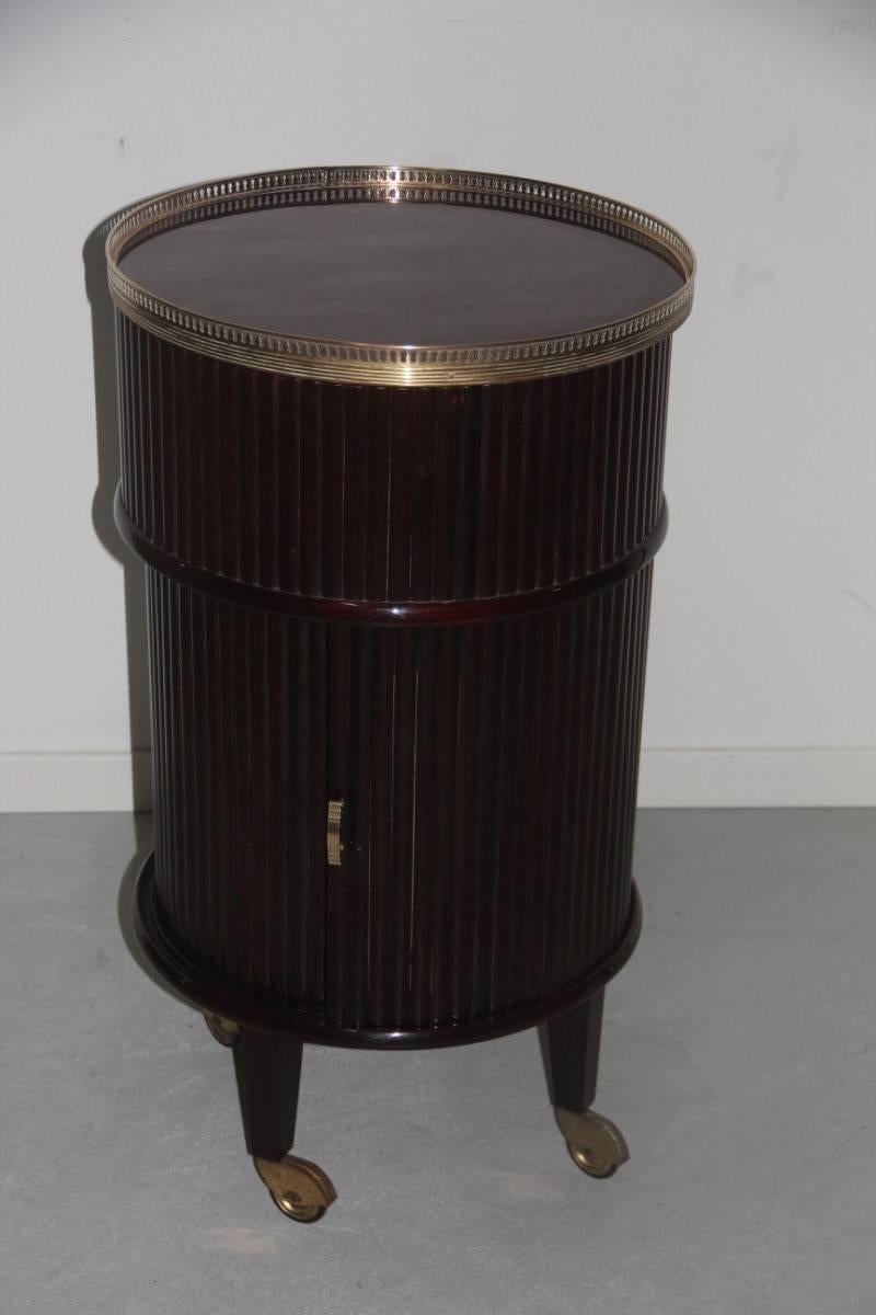 Bar Trolley Swivel  Italian Design, 1960 Mahogany Woos Round Brass Midcentury  In Good Condition For Sale In Palermo, Sicily