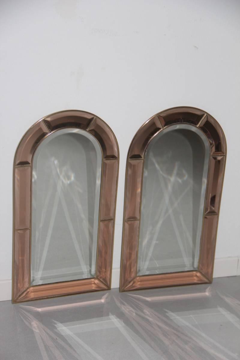 Mid-Century Modern Pair of Special Brass Mirrors, 1970s