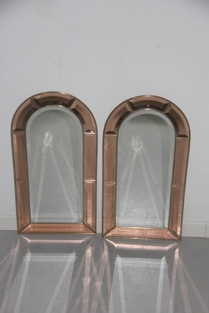 Italian Pair of Special Brass Mirrors, 1970s