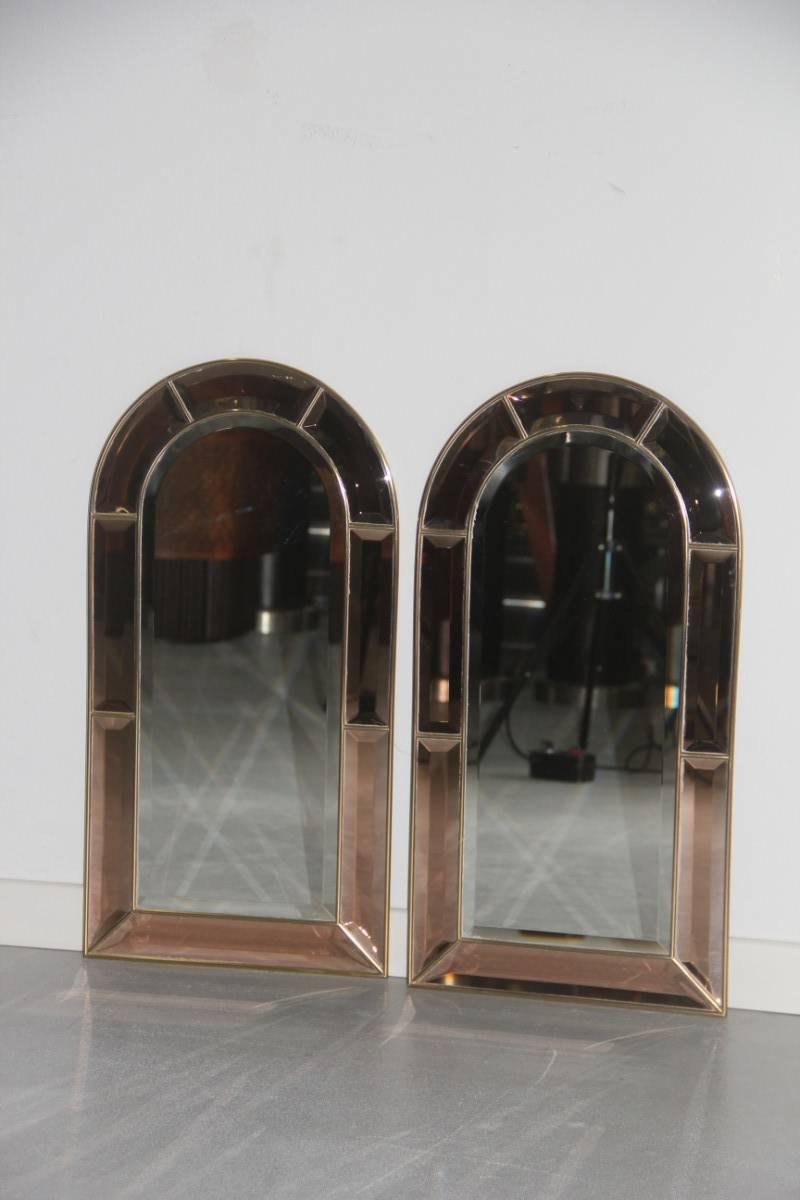 Late 20th Century Pair of Special Brass Mirrors, 1970s