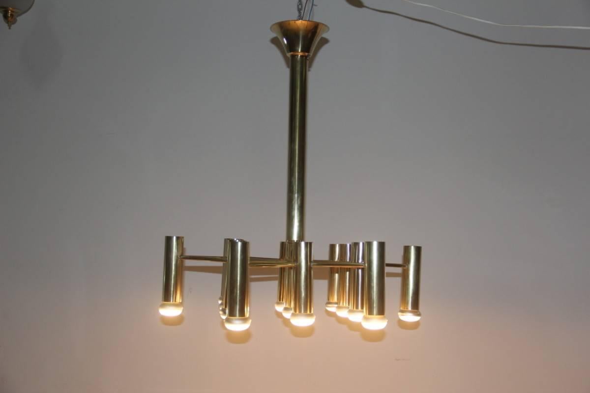 Mid-Century Modern Boulanger Design Minimal Design Chandelier, 1970 Brass  For Sale