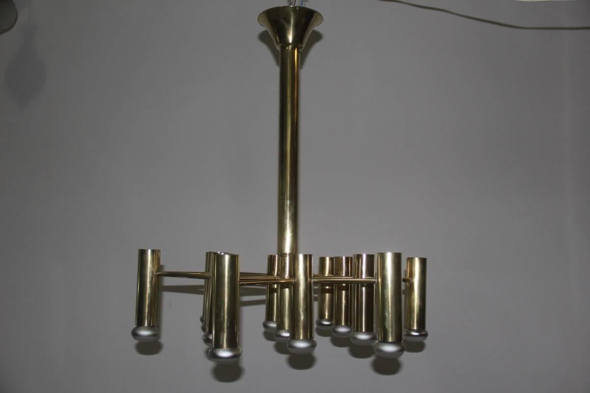 Late 20th Century Boulanger Design Minimal Design Chandelier, 1970 Brass  For Sale