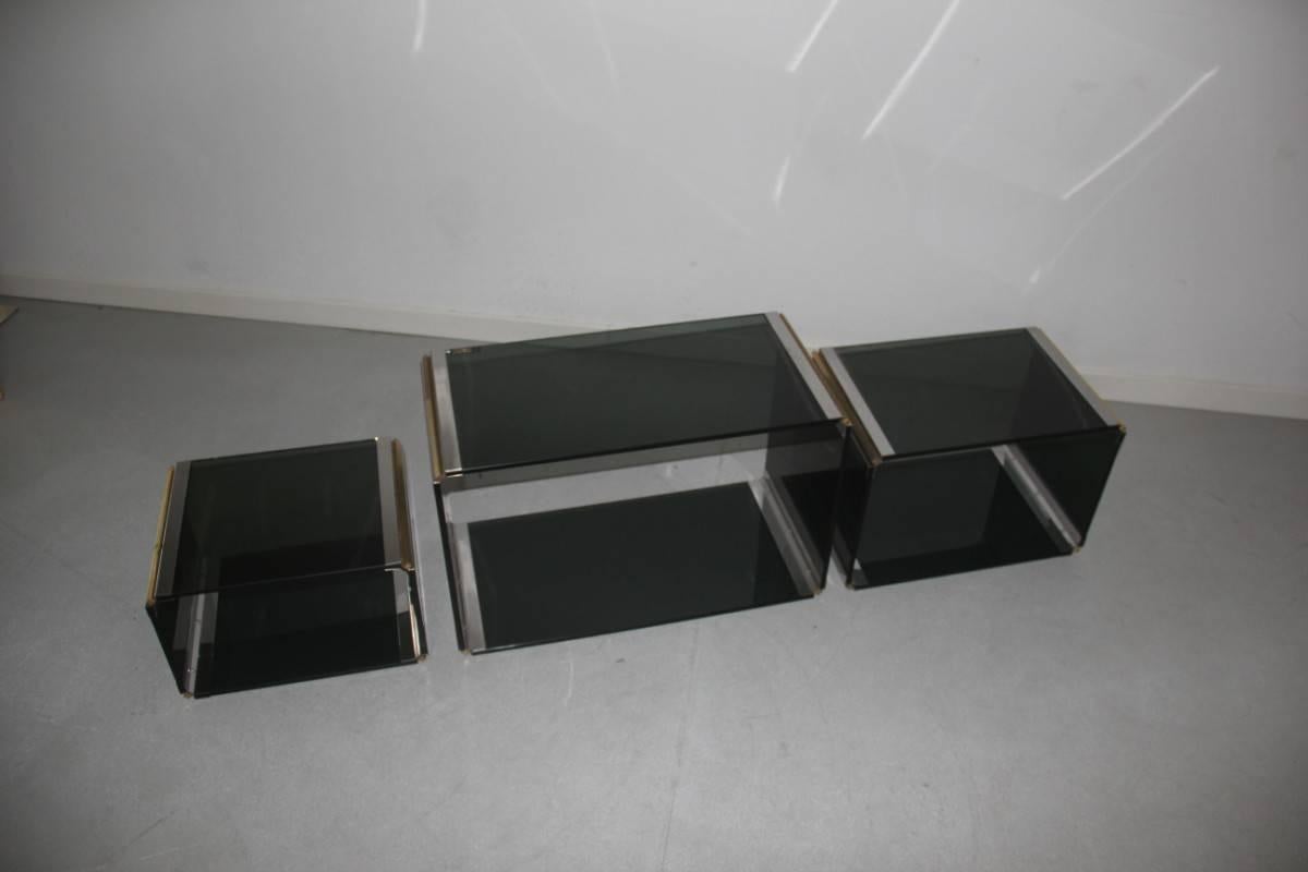Italian Stainless Steel Coffee Tables and Romeo Rega Design Brass, 1970 For Sale
