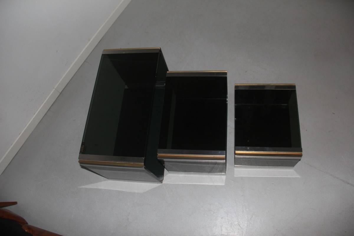 Laiton Tables basses en acier inoxydable et laiton Romeo Rega Design, 1970 en vente