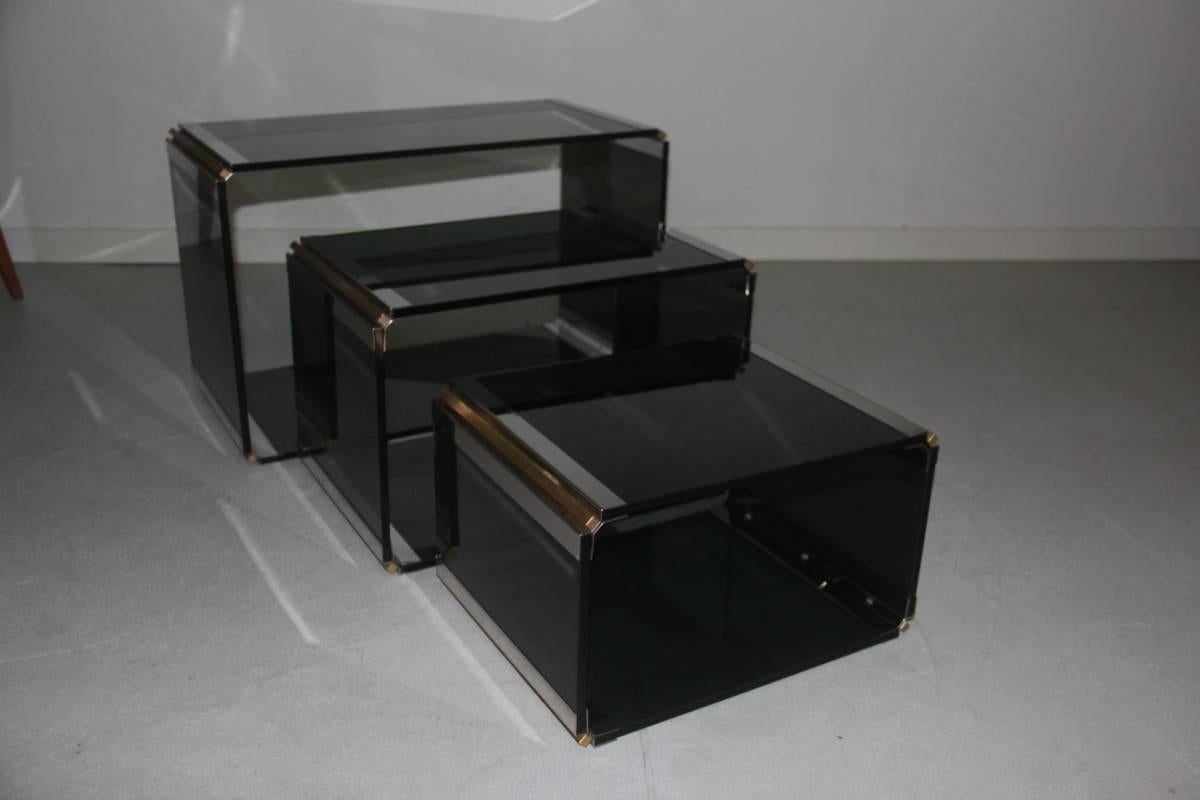 Stainless Steel Coffee Tables and Romeo Rega Design Brass, 1970 In Good Condition For Sale In Palermo, Sicily