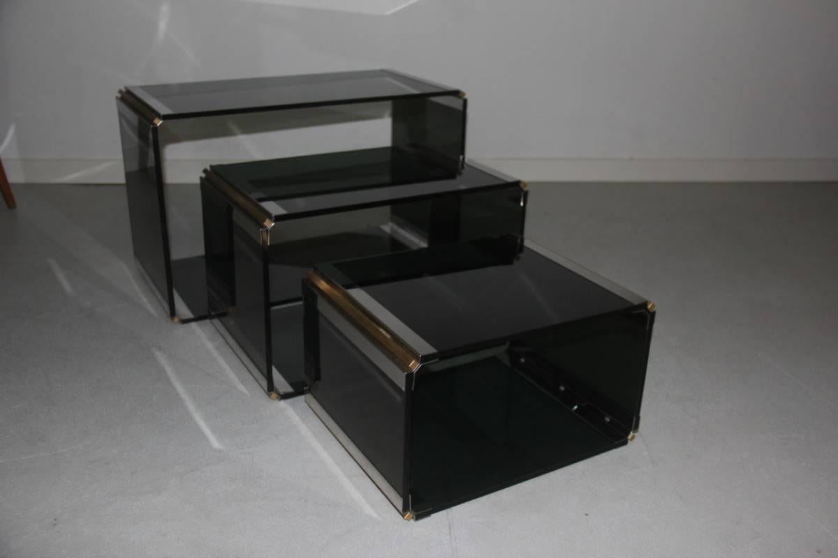 Tables basses en acier inoxydable et laiton Romeo Rega Design, 1970 Bon état - En vente à Palermo, Sicily