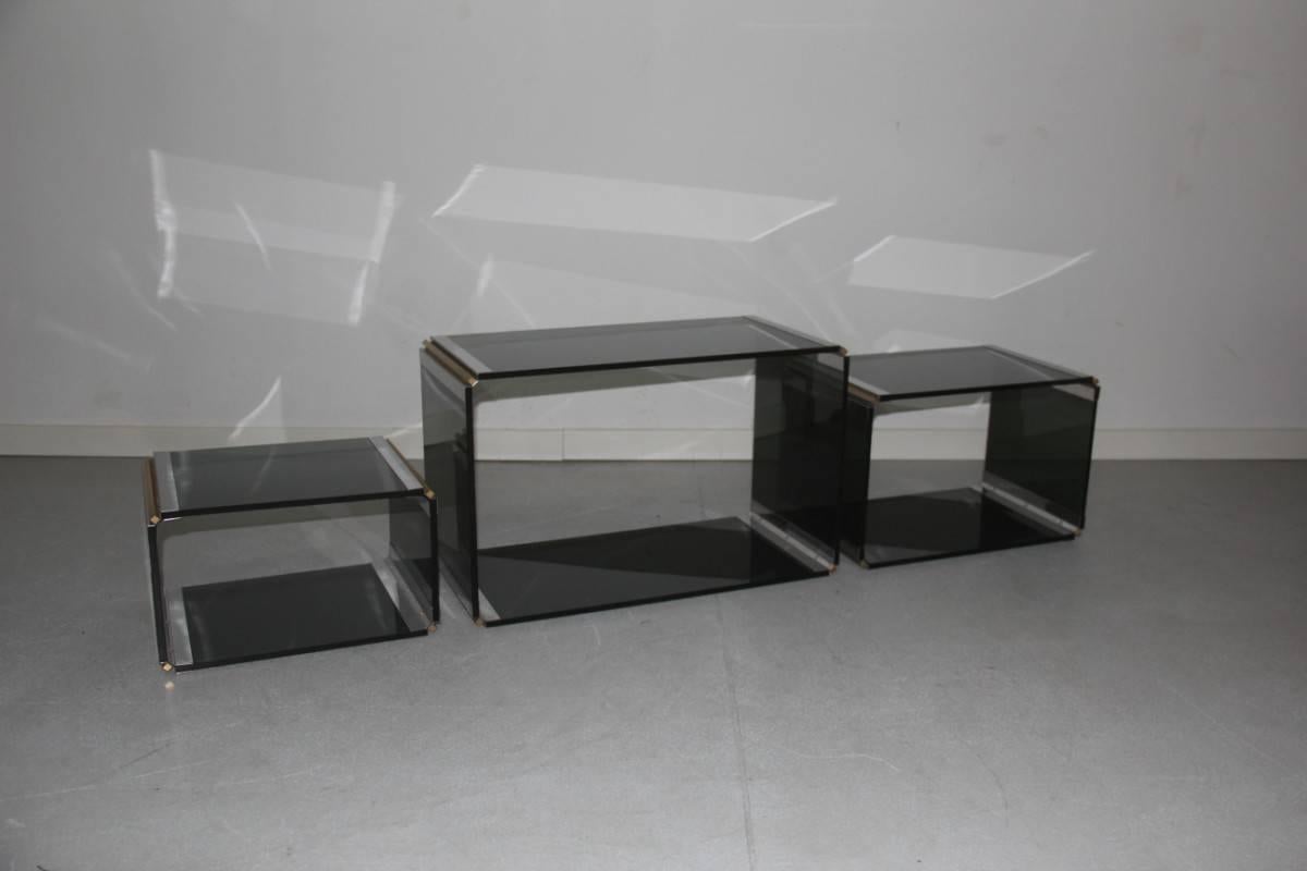 Late 20th Century Stainless Steel Coffee Tables and Romeo Rega Design Brass, 1970 For Sale