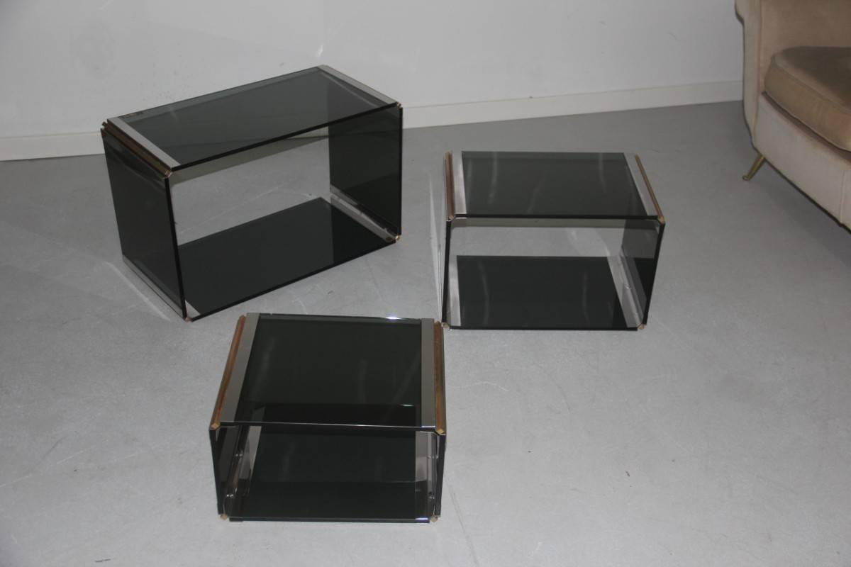 Stainless Steel Coffee Tables and Romeo Rega Design Brass, 1970 For Sale 4