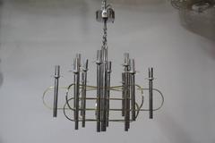 Modernist Sculpture Chandelier Sciolari, Design 1970 Brass Steel Italian Design