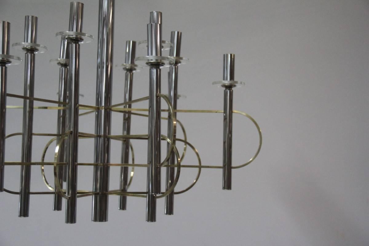 Mid-Century Modern Modernist Sculpture Chandelier Sciolari, Design 1970 Brass Steel Italian Design  For Sale