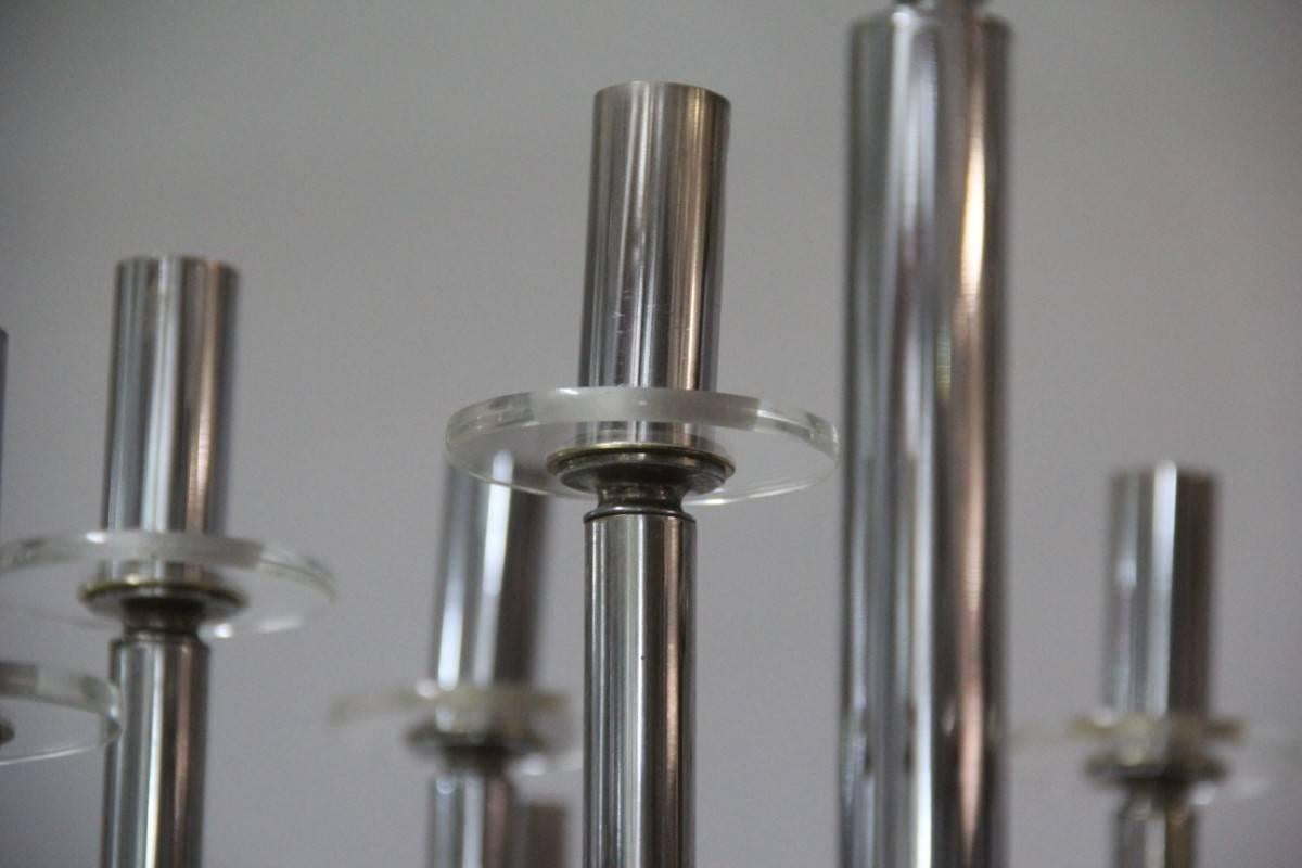 Modernist Sculpture Chandelier Sciolari, Design 1970 Brass Steel Italian Design For Sale 2