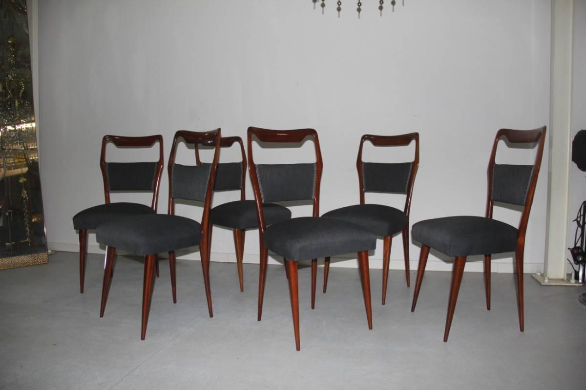 Elegant Mid-Century Italian design chair, minimal and chic design, grey cotton fabric.