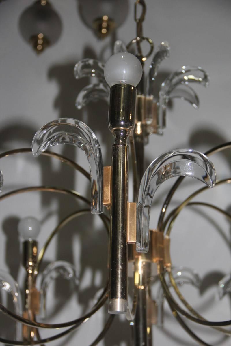 Sculpture Italian Design Chandelier  Crystal Brass Gold Aldo Marchetti 1970s  For Sale 4