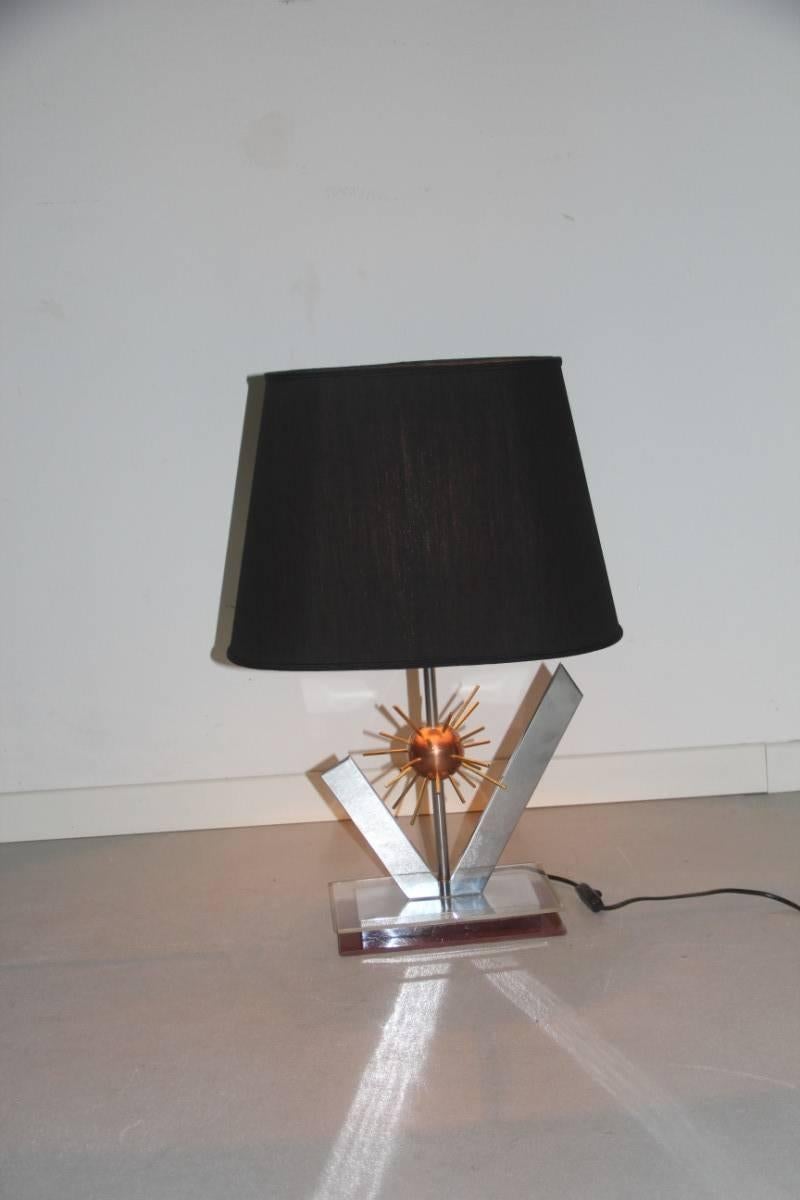Lámpara de sobremesa escultórica Sputnik, años 70 Cobre acero latón y plexiglás Italiano Plexiglás en venta