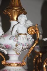 Elegant and Luxurious Chandelier 1970 Tiche Porcelain 24-Carat Gold Bronze