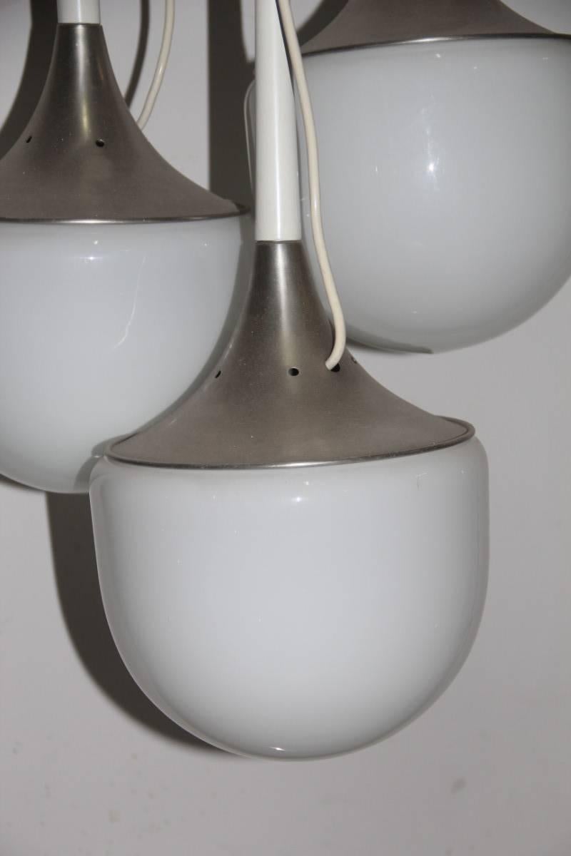 Mid-Century Modern Chandelier Esperia Design Italian Glass aluminum White Silver  For Sale