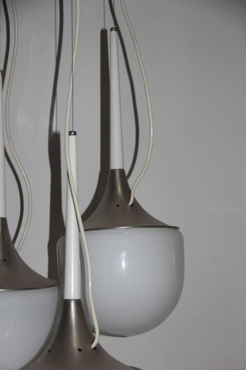 Kronleuchter Esperia Design Italienisches Glas, Aluminium, Weiß Silber  (Metall) im Angebot