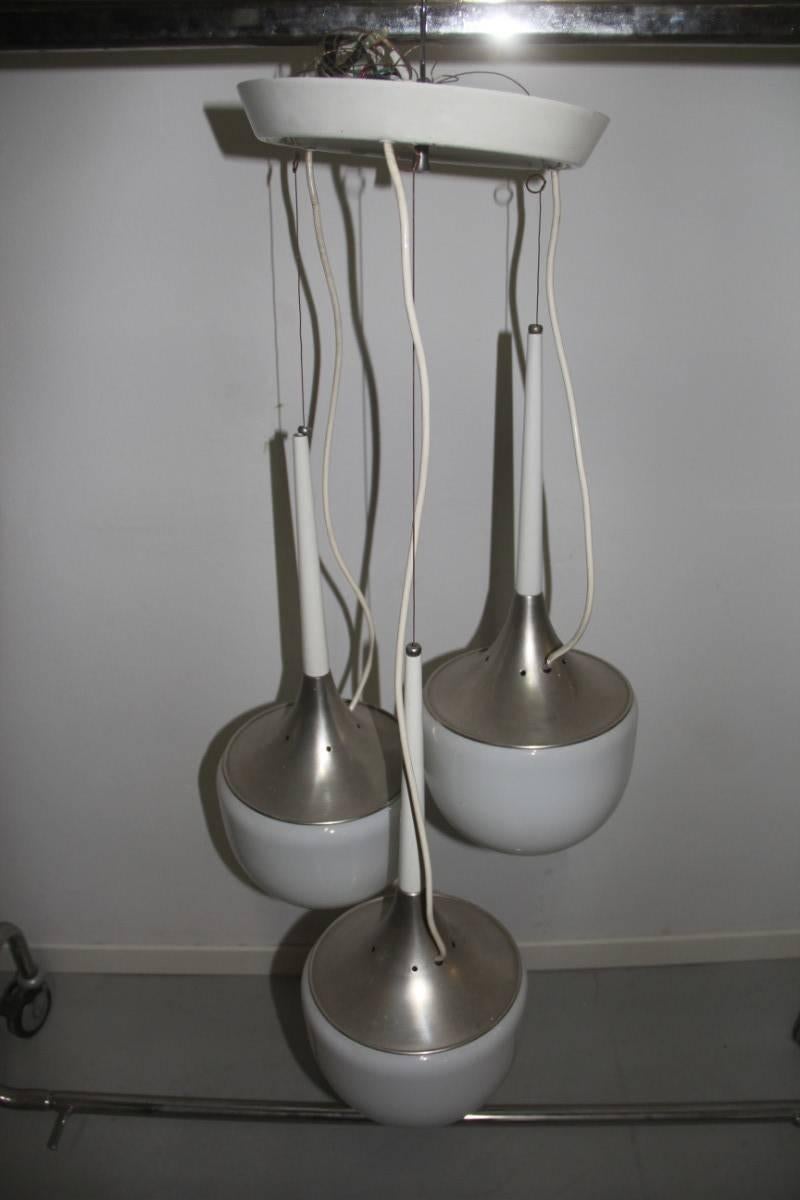 Kronleuchter Esperia Design Italienisches Glas, Aluminium, Weiß Silber  im Angebot 3
