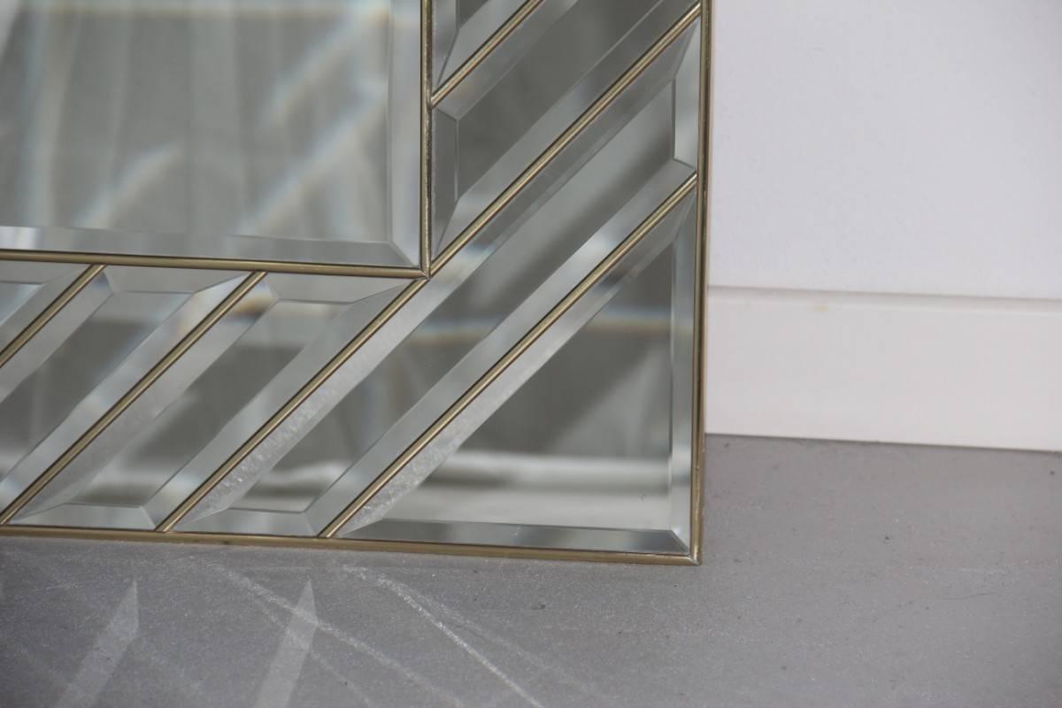 Wall Mirror Italian 1970 Crystals Brass Bevelled  For Sale 1