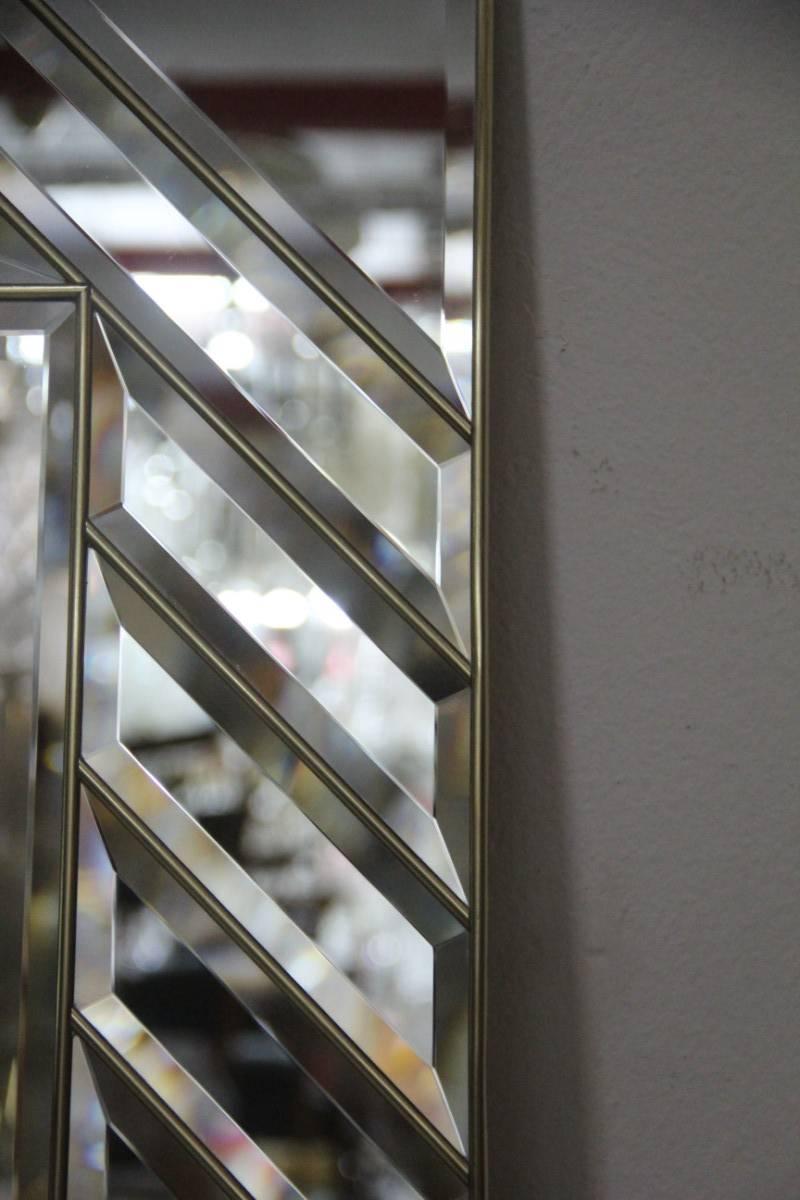 Wall Mirror Italian 1970 Crystals Brass Bevelled  For Sale 5