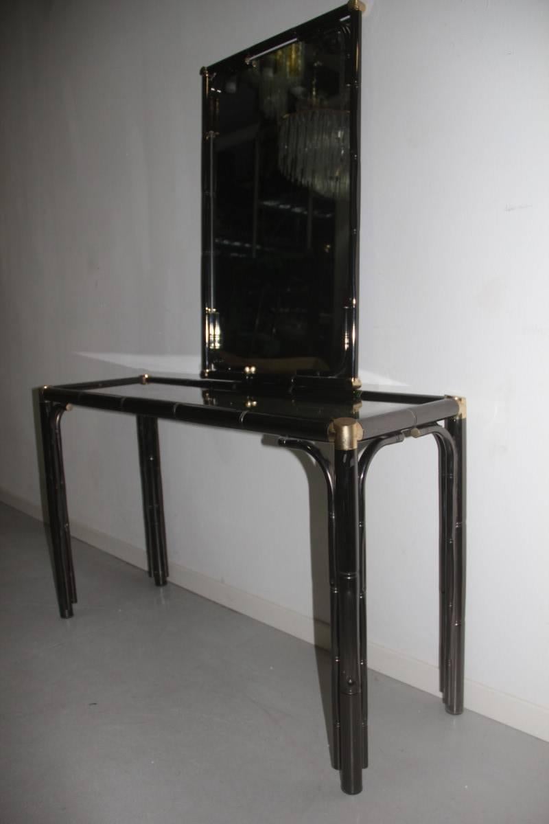Console with Italian Designer Mirror Bamboo Cane For Sale 1