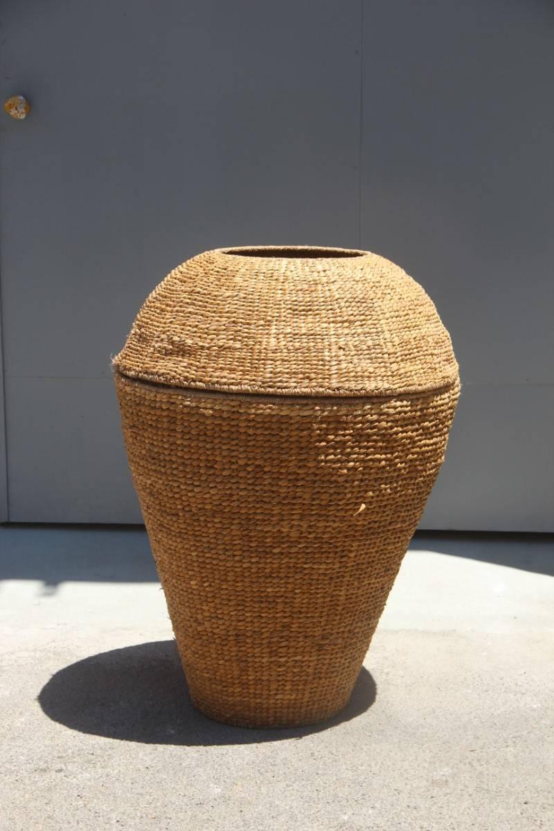 Large Basket Woven Straw 1950 Made in Italy, Bonacina In Good Condition In Palermo, Sicily