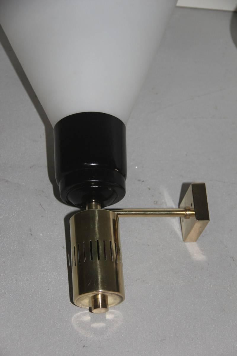 Mid-Century Modern Pair of Stilnovo Sconces Italia Mid-Century Design, 1960s Brass Glass Opal For Sale