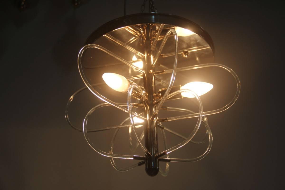Chrome Ceiling Lamp Minimal Modernist Design 1970 Sciolari