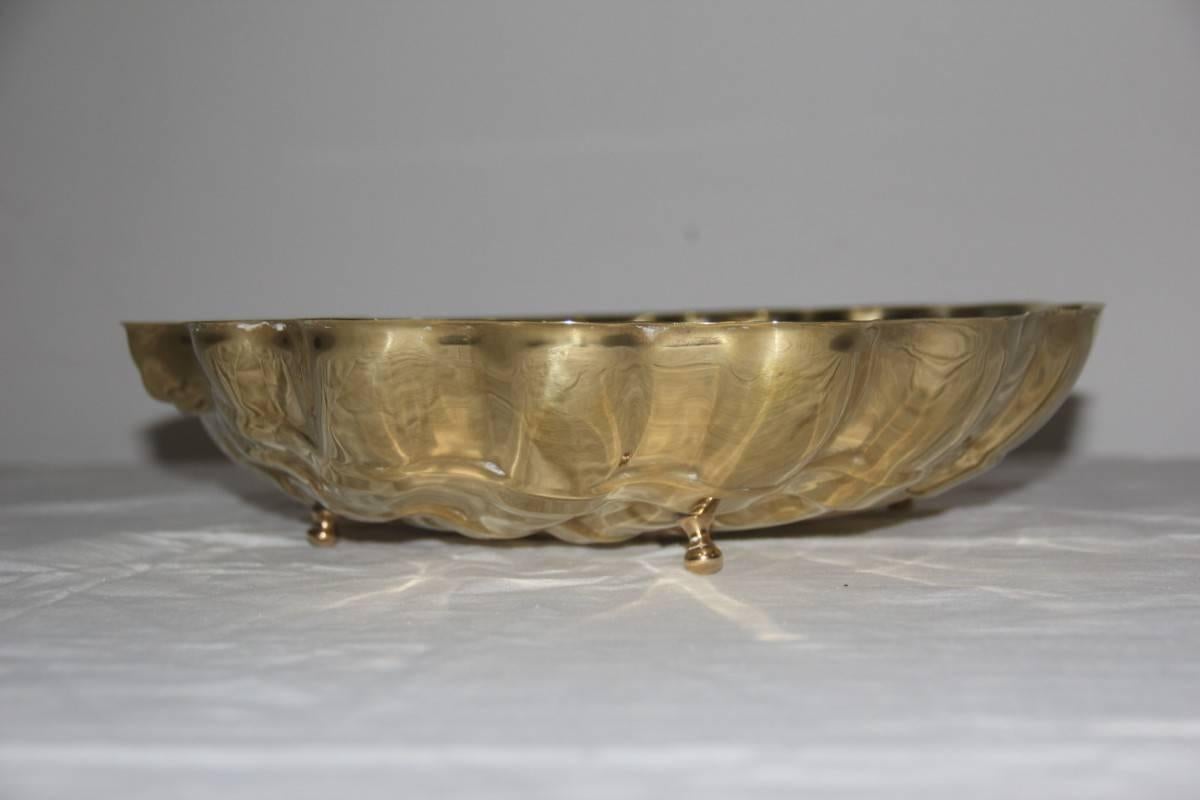 Large, 1950 chic design embossed brass shell bowl.