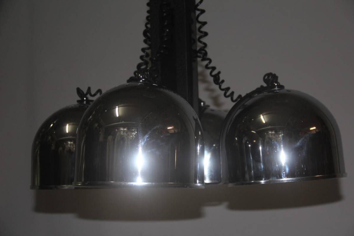 Particular ceiling lamp Stilnovo attributed Italian design. Chromed metal caps, lacquered metal frame, mounts four E27 bulbs.