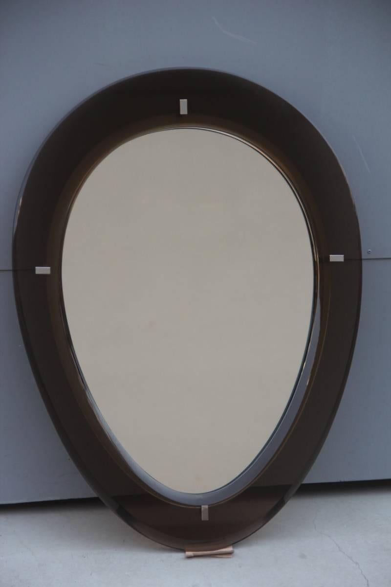 Metal Mirror with Crystal, 1969 Design Italian Fontana Arte 