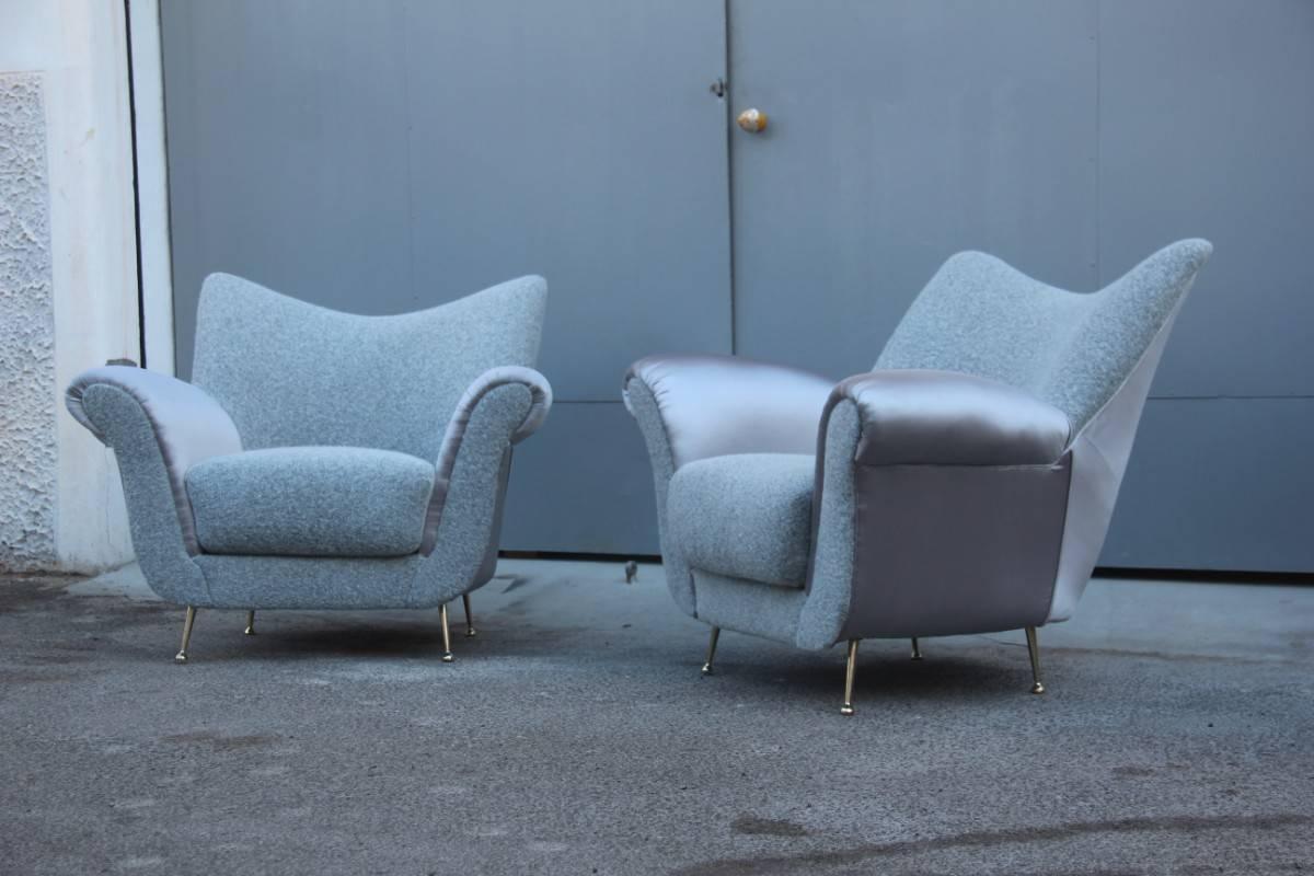 Mid-20th Century Pair of Armchairs Mid-Century Italian Design Grey Very Elegant For Sale