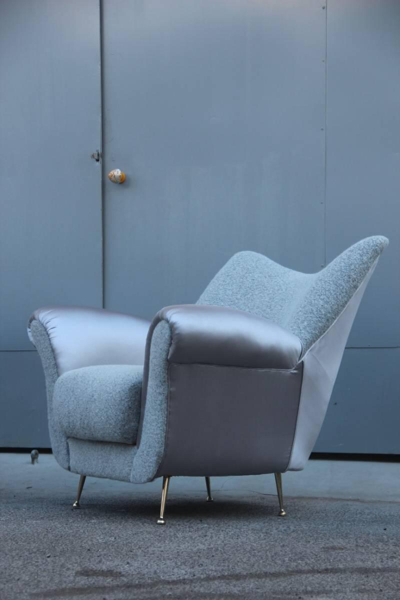 Brass Pair of Armchairs Mid-Century Italian Design Grey Very Elegant For Sale